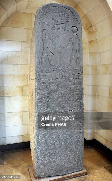 Egypt. Stele of Seti I. Beth-Shean. 1289-1278 B.C. Basalt. Commemorates the king's victory in the Military expedition into Canaan. The pharaoh ,...