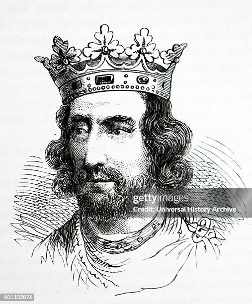 Engraved portrait of Henry III of England . Dated 13th Century.
