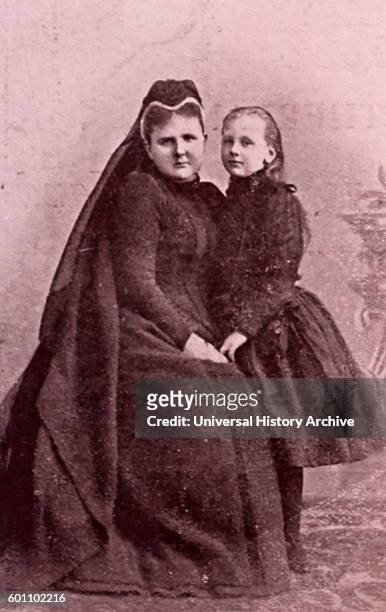 Portrait of a young Princess Wilhelmina of the Netherlands who later became Queen of the Kingdom of the Netherlands, with her mother Emma of Waldeck...