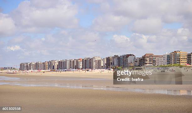 the residential buildings along the belgium coast. - beach of ostende foto e immagini stock