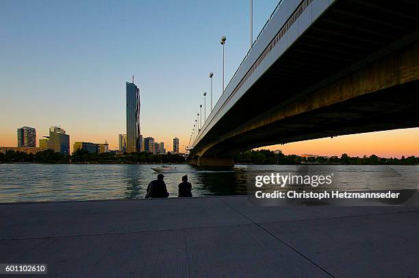 reichsbruecke vienna - danube river stock-fotos und bilder