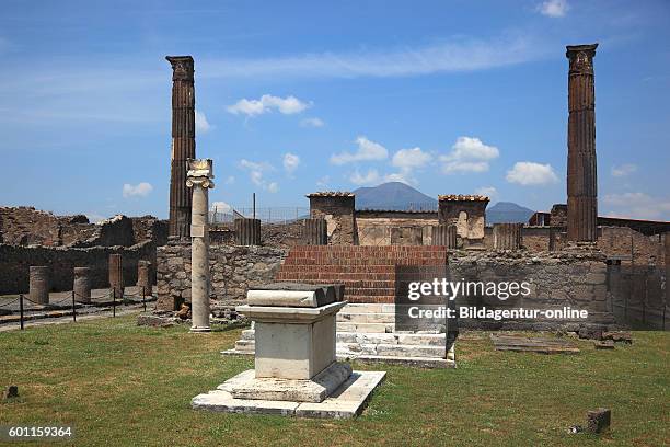 Temple of Apollo with the sundial - pillar of the early imperial period, Pompeii, Campania, Italy.