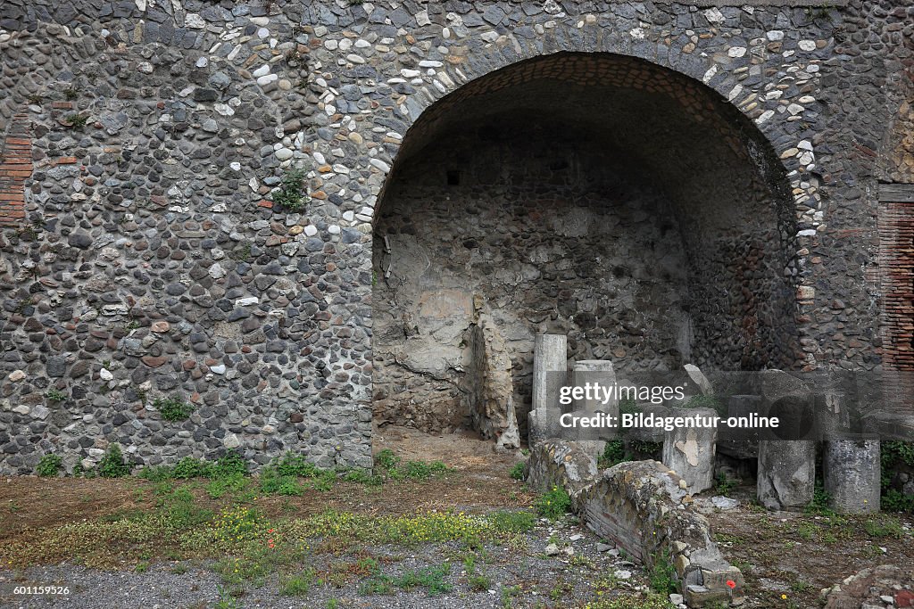 Stone reliefs in the Holy area in the ruins of Herculaneum