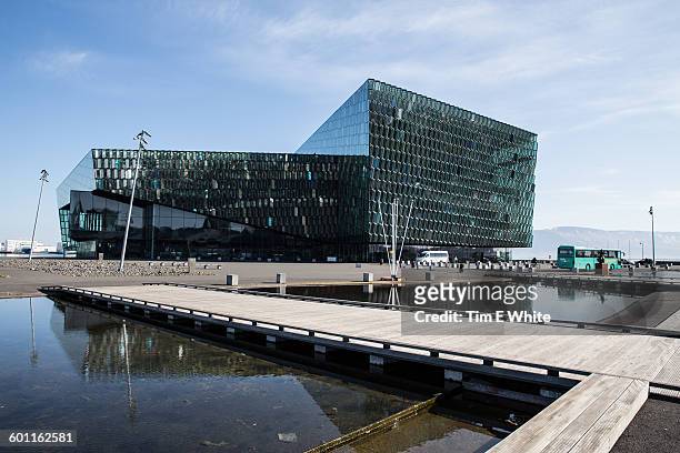 harpa concert hall, reykjavik, iceland - iceland harbour stock-fotos und bilder