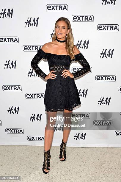 Renee Bargh visits "Extra" at their New York studios at H&M in Times Square on September 9, 2016 in New York City.