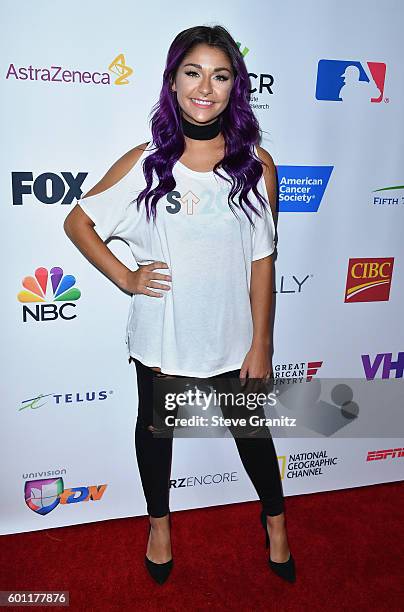 Digital influencer Andrea Russett attends Stand Up To Cancer 2016 at Walt Disney Concert Hall on September 9, 2016 in Los Angeles, California.