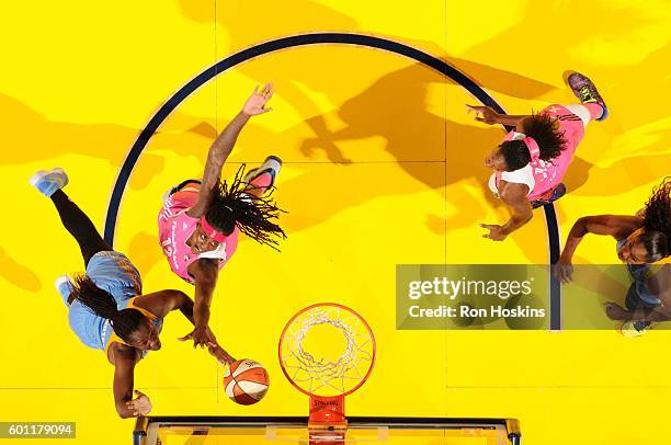 Clarissa dos Santos of the Chicago Sky shoots a lay up during the game against the Indiana Fever during their WNBA game at Bankers Life Fieldhouse on...