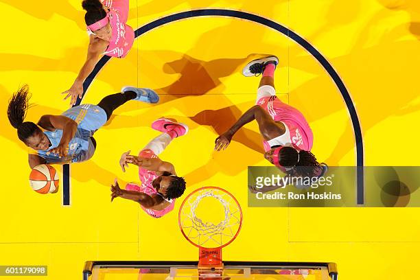 Clarissa dos Santos of the Chicago Sky shoots the ball during the game against the Indiana Fever during their WNBA game at Bankers Life Fieldhouse on...