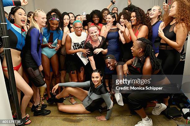 Models, and Fashion designer Becca McCharen attend the Chromat fashion show during New York Fashion Week at Milk Studios on September 9, 2016 in New...