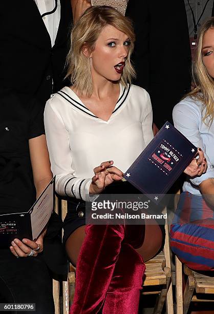 Singer-songwriter Taylor Swift attends the #TOMMYNOW Women's Fashion Show during New York Fashion Week at Pier 16 on September 9, 2016 in New York...