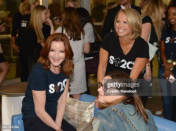 In this handout photo provided by American Broadcasting Companies Inc, actress Marcia Cross and Stand Up To Cancer Co-founder Katie Couric attend...