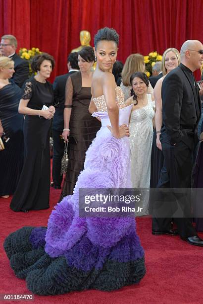 Portrait of actress Zoe Saldana as she poses on the red carpet at the Kodak Theater during the 82nd Academy Awards, Hollywood, California, March 7,...