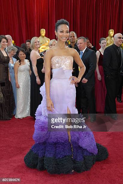 Portrait of actress Zoe Saldana as she poses on the red carpet at the Kodak Theater during the 82nd Academy Awards, Hollywood, California, March 7,...