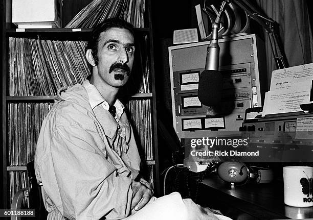 Singer/Songwriter Frank Zappa plays DJ for a day at WKLS 96 Rock in Atlanta Georgia. October 25, 1981