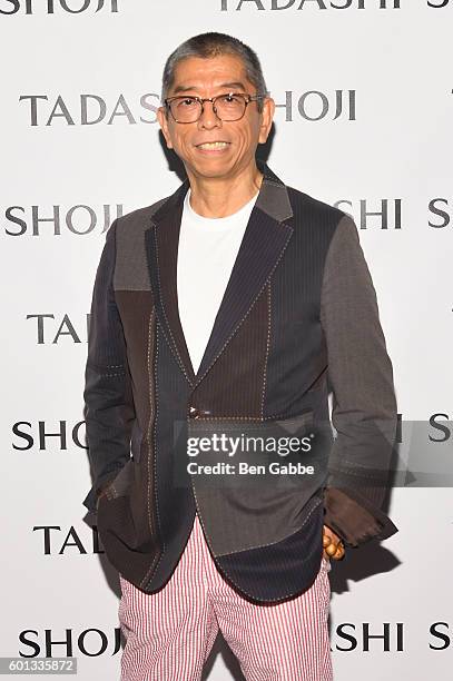 Designer Tadashi Shoji poses backstage at the Tadashi Shoji fashion show during New York Fashion Week: The Shows at The Arc, Skylight at Moynihan...