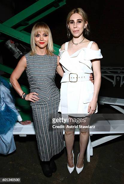 Actresses Christina Ricci and Zosia Mamet attend front row at Monse - September 2016 - New York Fashion Week - at Art Beam on September 9, 2016 in...