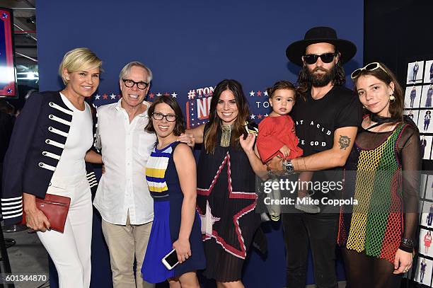 Yolanda Hadid, Tommy Hilfiger, Kathleen Hilfiger, Ally Hilfiger, Harley Hilfiger-Hash, Steve Hash, and Elizabeth Hilfiger pose backstage at the...