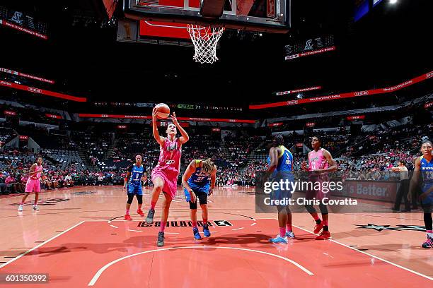 Haley Peters of the San Antonio Stars goes for the lay up during the game against the Dallas Wings during the WNBA game on September 9, 2016 at the...