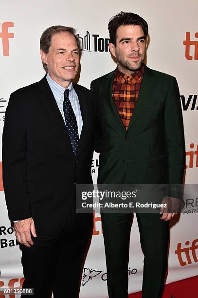 Chef Executive Officer of Open Road Films Tom Ortenberg and Actor Zachary Quinto attend the "Snowden" premiere during the 2016 Toronto International...