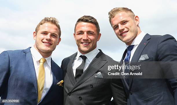 Tom Burgess, Sam Burgess and George Burgess attend Golden Rose Day at Rosehill Gardens on September 10, 2016 in Sydney, Australia.