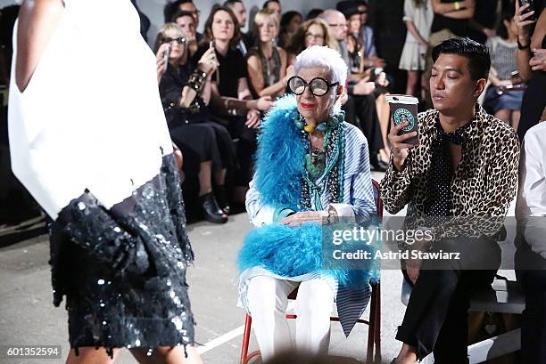 Iris Apfel and blogger BryanBoy attend front row at Monse - September 2016 - New York Fashion Week - at Art Beam on September 9, 2016 in New York...