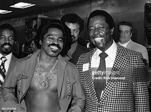 February 14: Singers/Songwriters "Godfather of Soul" James Brown with Sports Legend "Hammerin" Hank Aaron attend Former Governor of Georgia Jimmy...