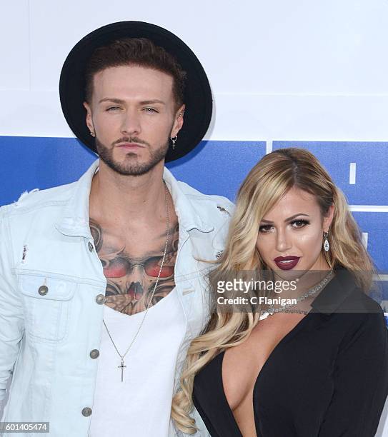 Personalities Kyle Christie and Holly Hagan attend the 2016 MTV Video Music Awards at Madison Square Garden on August 28, 2016 in New York City.