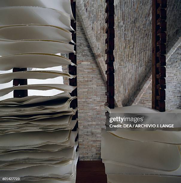 Drying rack for laying out sheets of paper to dry, Paper and Watermark museum, Fabriano, Marche, Italy. Fabriano, Paper and Watermark Museum