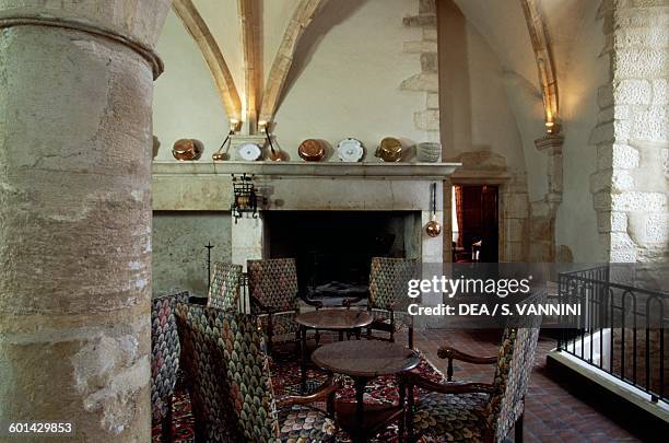 Room with fireplace and vaulted ceiling, Chateau Gilly-les-Citeaux, Burgundy. France, 16th century.