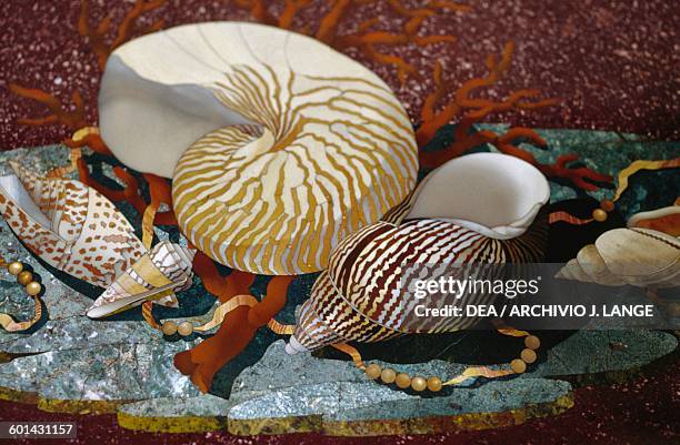 Shells and pearls, decoration in semi-precious stones, Florence, Tuscany, Italy. Florence, Museo Dell'Opificio Delle Pietre Dure