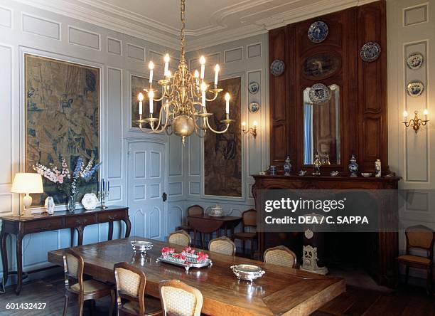 Dining room in the Chateau de la Vigne, Ally, Auvergne, France.
