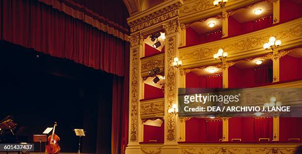 View of the boxes in the Marrucino theatre in Chieti, Abruzzo, Italy.