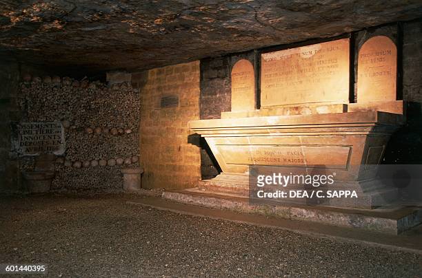 Altar in the Sacellum crypt, catacombs of Paris, Ile-de-France, France.