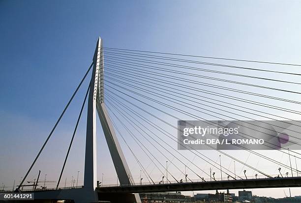 Erasmusbrug, 1989-1996, bridge across the New Meuse, architect Ben van Berkel, detail, Rotterdam. Netherlands, 20th century.