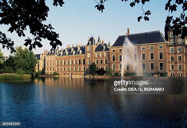 The Binnenhof complex on the Hofvijver lake, The Hague, Netherlands.