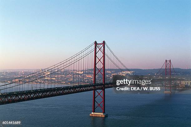 The 25th of April bridge over the Tagus river, 1962-1966, connecting Lisbon to Almada. Portugal, 20th century.