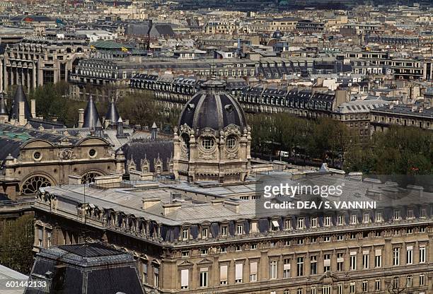 View of the dome of the Commercial court bell tower of Notre-Dame cathedral, Paris , Ile-de-France, France.