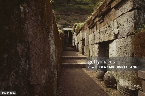 Aedicule tombs, Etruscan necropolis of the Crocifisso del Tufo, Orvieto, Umbria, Italy. Etruscan civilisation, 6th-5th century BC.