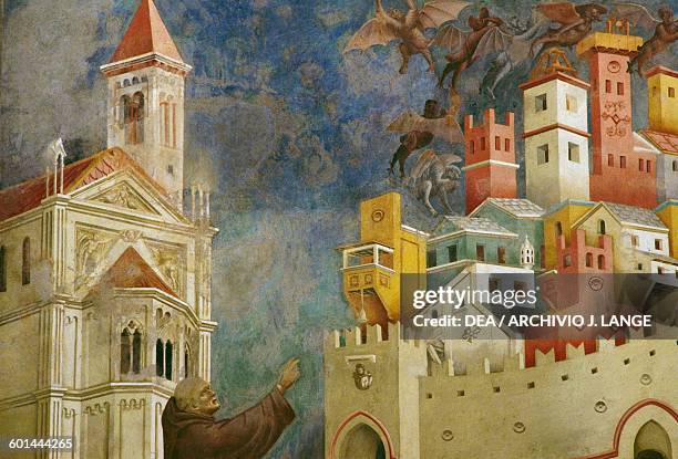 Exorcism of the Demons at Arezzo, fresco, detail, Saint Francis cycle by Giotto , Upper Basilica of St Francis , Assisi, Umbria, Italy.