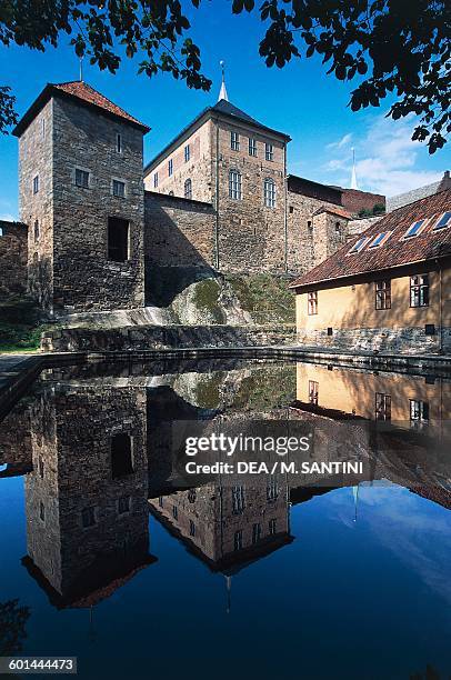 Akershus Fortress surrounded by a moat, Oslo, Norway 13th century.