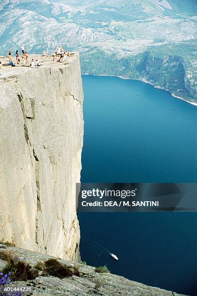 Preikenstolen , granite cliff overlooking the Lysefjord, Forsand, Rogaland county, Norway.