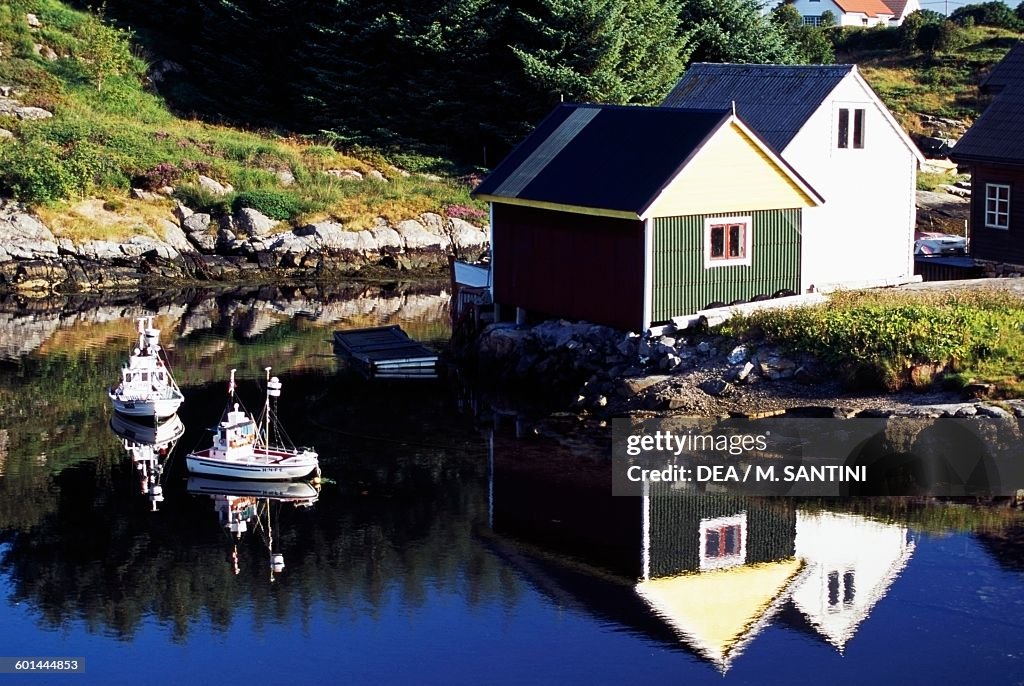 Traditional houses, Fidje island, Hordaland County...