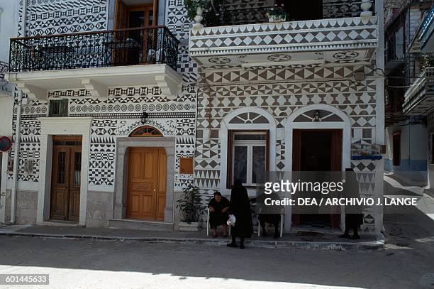 Traditional house decorated in Pyrgi, Chios island, Greece.