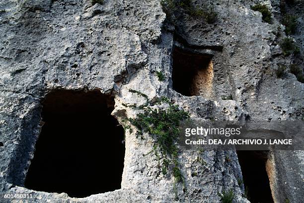 Rock-cut tombs, Necropolis of Pantalica , Sortino, Sicily, Italy. Pantalica culture, 15th-7th century BC.