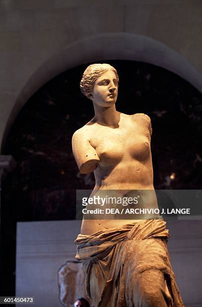 Venus de Milo, 130 BC, by Alexandros of Antioch, marble sculpture found in Milos, Greece. Greek civilization, 2nd century BC. Detail. Paris, Musée Du...