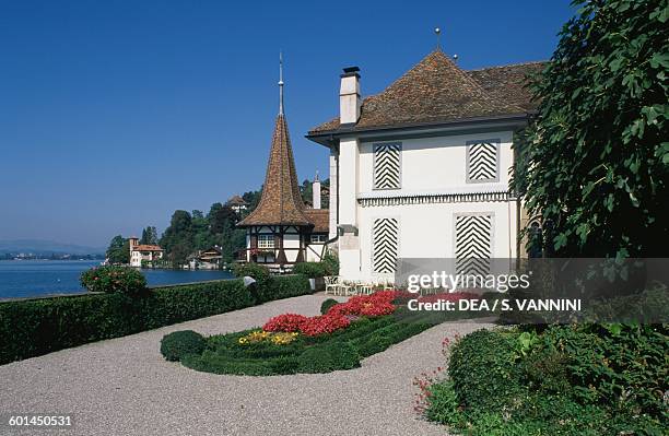 The garden of Oberhofen Castle, Canton of Bern, Switzerland.