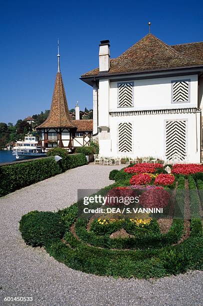 The garden of Oberhofen Castle, Canton of Bern, Switzerland.