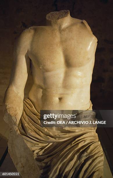 Torso Biscari, a colossal statue of an emperor of the Julio-Claudian dynasty, Catania, Sicily, Italy. Roman civilisation, 1st century AD. Catania,...