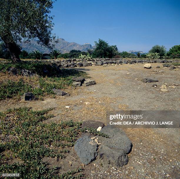 Ruins of ancient city of Naxos, Giardini-Naxos, Sicily, Italy. Greek civilisation, Magna Graecia, 8th-5th century BC.