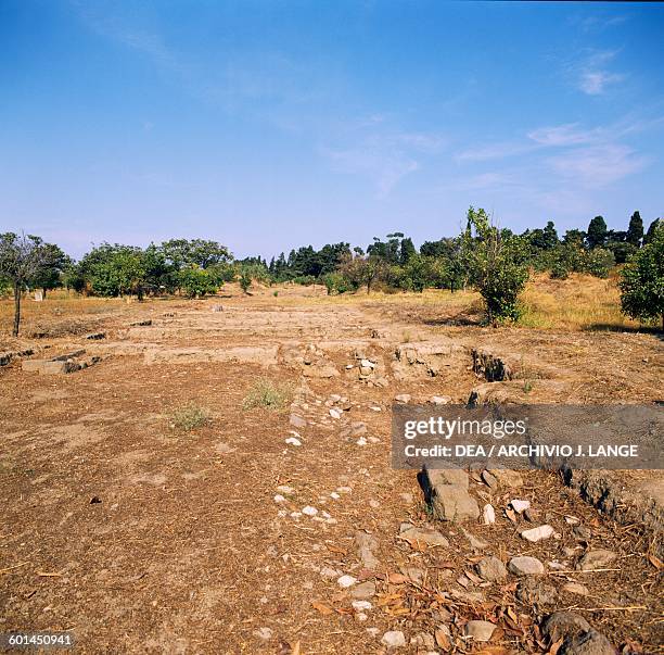 Ruins of ancient city of Naxos, Giardini-Naxos, Sicily, Italy. Greek civilisation, Magna Graecia, 8th-5th century BC.